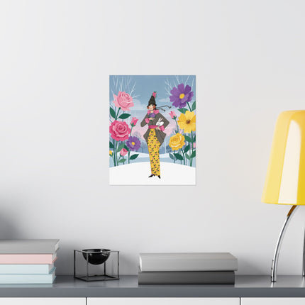 🌸🐇 The Lady Of The Winter Rabbit Garden Matte Vertical Poster – Art Deco Floral Fashion