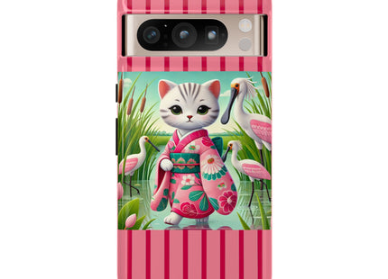 Geisha Kitten Strolls Among the Spoonbills Phone Cases