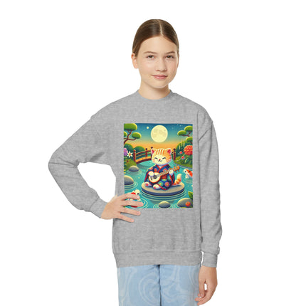Melodic Kitten by the Koi Pond Youth Crewneck Sweatshirt – Harmony, Joy & Whimsical Charm