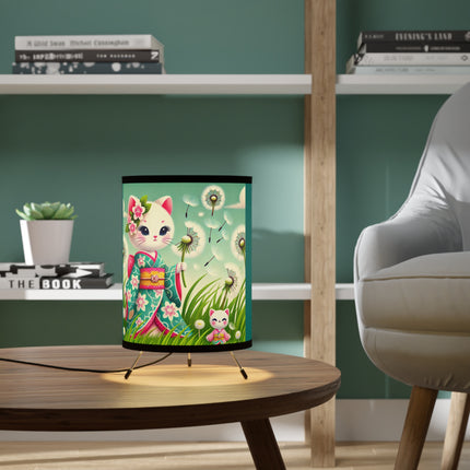 Geisha Kitten and the Dandelion Wish Tripod Lamp