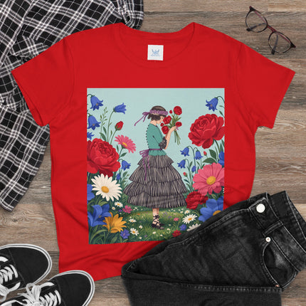 🌹💙 The Rose Bouquet Promenade Cotton Tee – Art Deco Floral Whimsy
