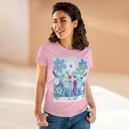 🌸🎭 The Little Dancers In The Flower Garden Cotton Tee – Art Deco Floral Whimsy