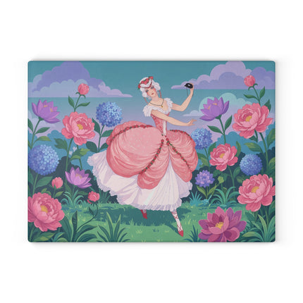 🌸🎭 The Rose Garden Masquerade Glass Cutting Board – Art Deco Floral Elegance