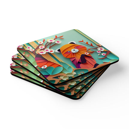 A Playful Red Panda Corkwood Coaster Set