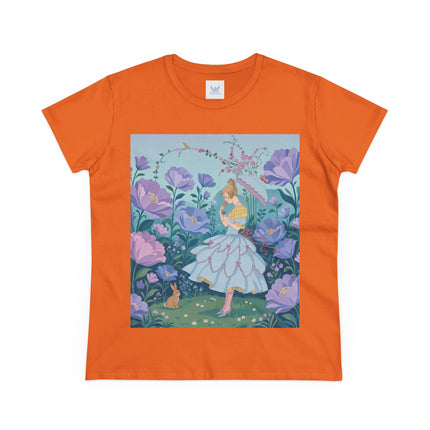 🌸🐇 The Secret Blossom Garden Cotton Tee – Art Deco Spring Whimsy