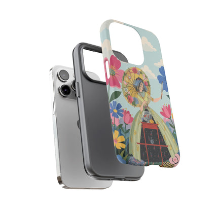 🌸🪞 The Floral Parasol Reflection Phone Case – Art Deco Garden Fantasy