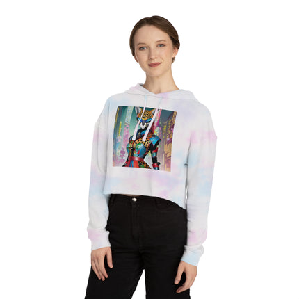 Cyber Cat Glamour Cropped Hooded Sweatshirt