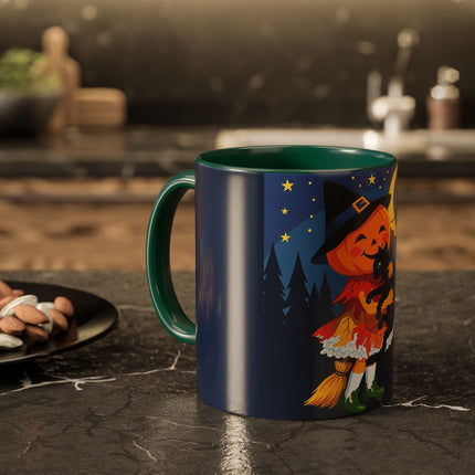 🎃🐈‍⬛ The Little Pumpkin Witch And Her Black Cat Colorful Mug – Whimsical Halloween Charm