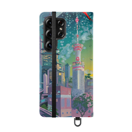 🦜⚡ Tech Plumes Flip Case – Neon Feathers & Futuristic Brilliance
