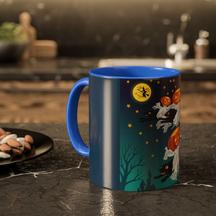 🐈‍⬛🎃 The Flying Black Cats Of Halloween Colorful Mug – Whimsical Storybook Charm