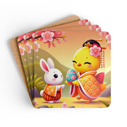 Whimsical Springtime Exchange Corkwood Coaster Set
