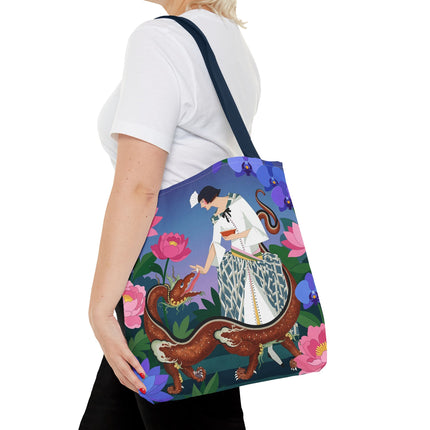 🐉🌸 The Dragon Keeper Tote Bag – Art Deco Floral Fantasy