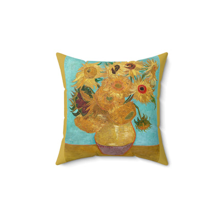 Vase with Twelve Sunflowers by Vincent Van Gogh Spun Polyester Square Pillow