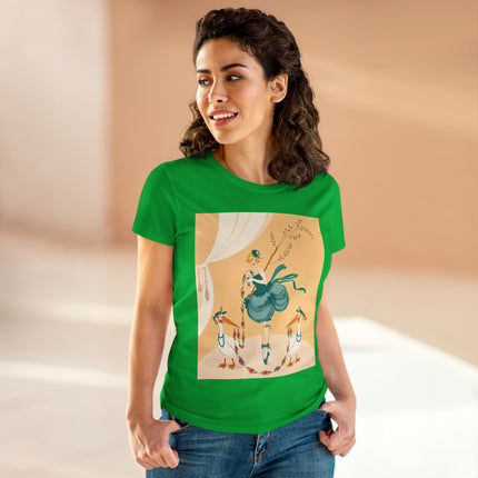 🌸🪽 The Lady And The Garden Storks Cotton Tee – Art Deco Floral Whimsy