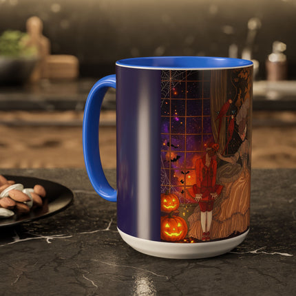🌙🎃 The Moonlit Parlor Masquerade Colorful Mug – Elegant Halloween Romance