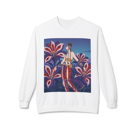 🎭🌺 The Enchanted Peacock Blossom Dancer Midweight Crewneck Sweatshirt – Art Deco Floral Fantasy