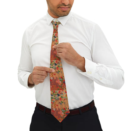 Japanese Fan Flower Pattern by G.A. Audsley Long Necktie