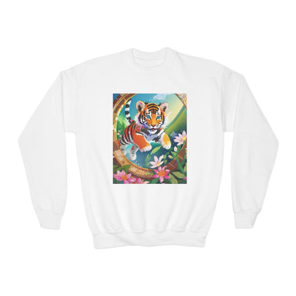 Majestic Tiger Cub Youth Crewneck Sweatshirt – Courage, Energy & Bold Adventure