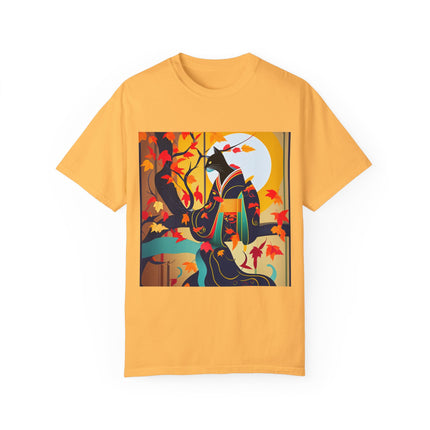 Black Cat in Kimono Unisex Garment-Dyed T-shirt