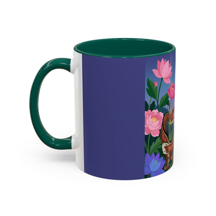 The Lady And The Garden Dragon Colorful Mugs – Art Deco Mythical Botanical Elegance