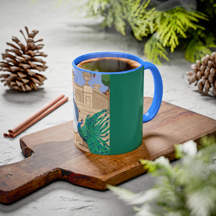 The Peacock's Admiration Colorful Mug (11oz, 15oz) – Rococo Elegance, Peacock Beauty & Garden Charm