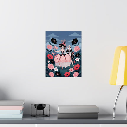 🌹🎀 The Lady Of The Grand Floral Masquerade Matte Vertical Poster – Art Deco Fashion Whimsy