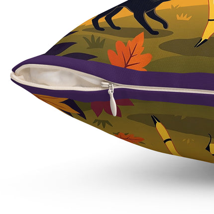 🌕🍂 Autumn Song Beneath The Harvest Moon Square Pillow – Whimsical Halloween Charm