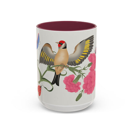 Goldfinch & Pink Flowers Colorful Mugs – Vibrant Spring & Bold Beauty