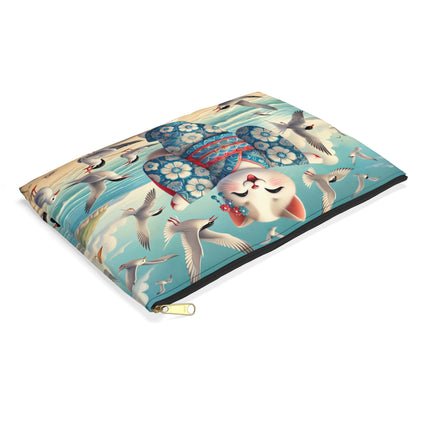 Geisha Kitten by the Seaside Accessory Pouch – Coastal Whimsy & Serene Grace