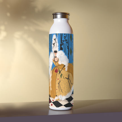 🎭🌹 The Lady Behind The Gilded Gates Slim Water Bottle – Art Deco Masquerade Elegance