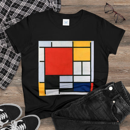 Composition with Red, Yellow, Blue, and Black by Piet Mondrian Women's Midweight Cotton Tee