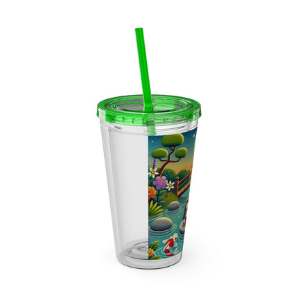 Melodic Kitten by the Koi Pond Sunsplash Tumbler with Straw, 16oz