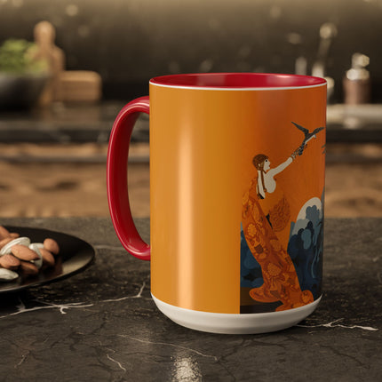 Falcon Mistress Colorful Mugs – Art Deco Majesty & Mythic Freedom