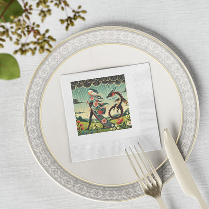 The Dragon Fairy’s Stride White Coined Napkins