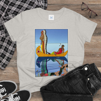 Le long du Missouri (Indian couple in a canoe on the Missouri River) by George Barbier Women's Midweight Cotton Tee