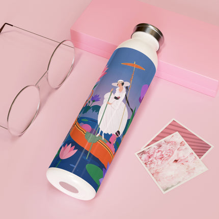 🌸🪷 The Enchanted Lotus Garden Voyage Slim Water Bottle – Art Deco Floral Whimsy