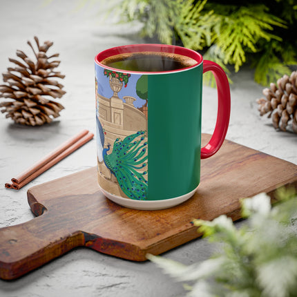 The Peacock's Admiration Colorful Mug (11oz, 15oz) – Rococo Elegance, Peacock Beauty & Garden Charm