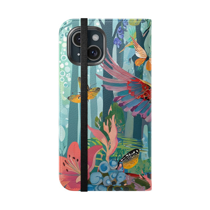 🦖🦋 Colorful Raptor Flip Case – Butterfly Wonder & Forest Adventure