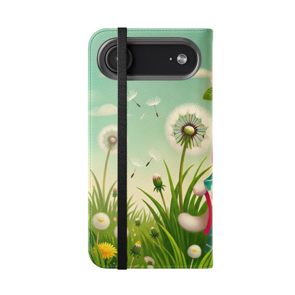 🌾🌼 Geisha Kitten and the Dandelion Wish Flip Case – Gentle Wishes & Quiet Wonder
