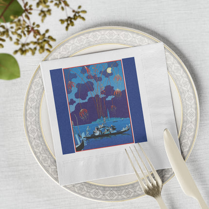 Fireworks in Venice by George Barbier White Coined Napkins