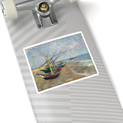 Fishing Boats on the Beach at Saintes-Maries by Vincent Van Gogh Kiss-Cut Stickers (4 Sizes)