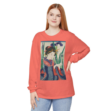 Woman with Origami Crane Garment-dyed Long Sleeve T-Shirt