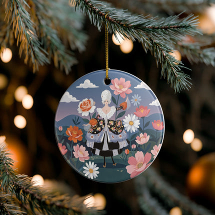 🌸🎀 The Grand Floral Promenade Ceramic Ornament – Art Deco Fashion Fantasy