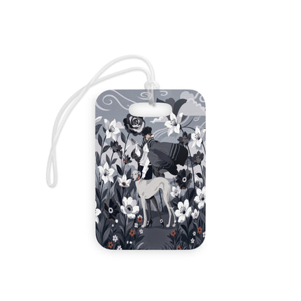 🖤🌸 The Greyhound Floral Promenade Luggage Tag – Art Deco Monochrome Fashion