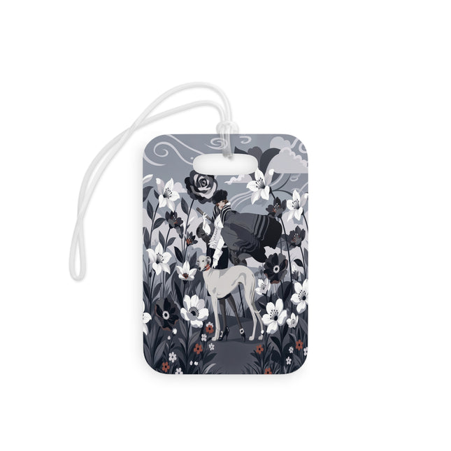🖤🌸 The Greyhound Floral Promenade Luggage Tag – Art Deco Monochrome Fashion