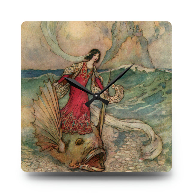 Rita Rides on the Dolphin by Warwick Goble Acrylic Wall Clock, Round & Square