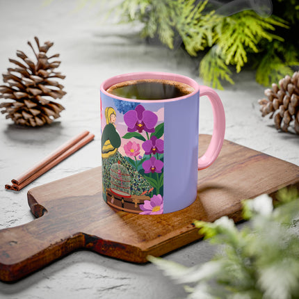 The Lady And The Crimson Birdcage Colorful Mugs – Art Deco Tropical Garden Elegance