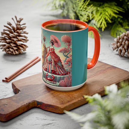 Cherry Blossom Courtesans & Crimson Crab Colorful Mug – Imperial Elegance & Playful Charm
