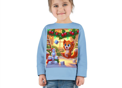 Naughty or Nice Kitten Christmas Toddler Long Sleeve Tee