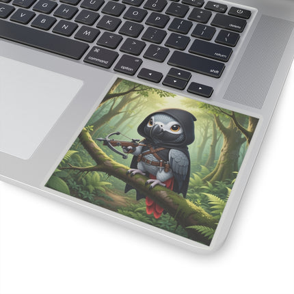 🪶🌲 The African Grey Sentinel Kiss-Cut Sticker – Quiet Strength & Woodland Adventure